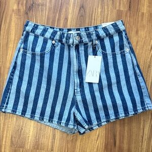 Zara Denim Striped Jean Shorts